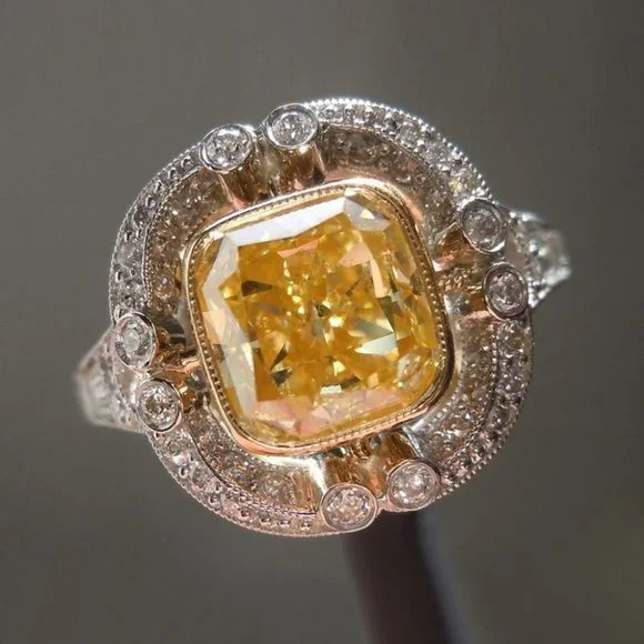 🍁 Noble Large Square Royal Yellow Gemstone Zircon Rings for Women, PD444 - Picture 4 of 7